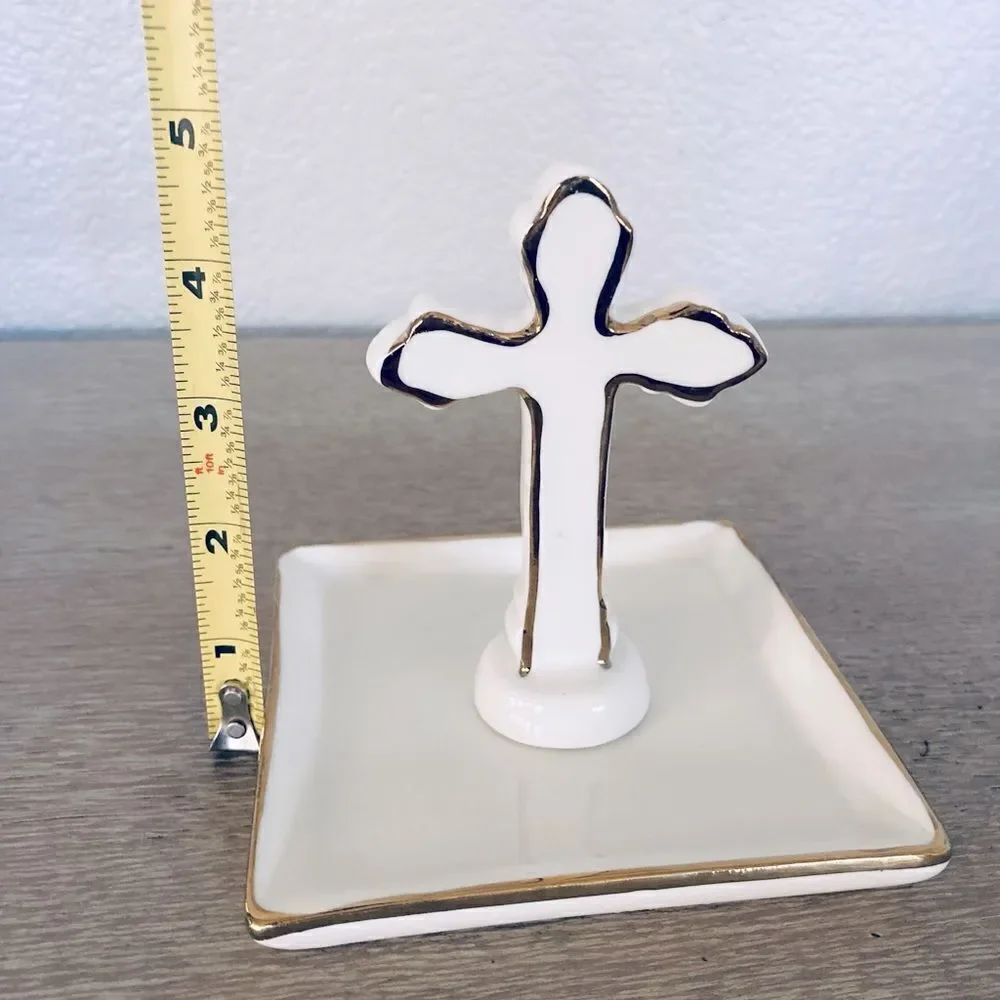 Christian Cross Ceramic Jewelry Trinket Tray